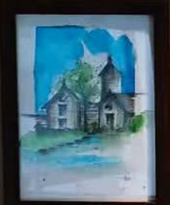 Watercolor painting by Charlie Jain — a small chapel building